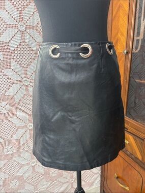 Cache Y2K Black Leather Mini Skirt – Size 2